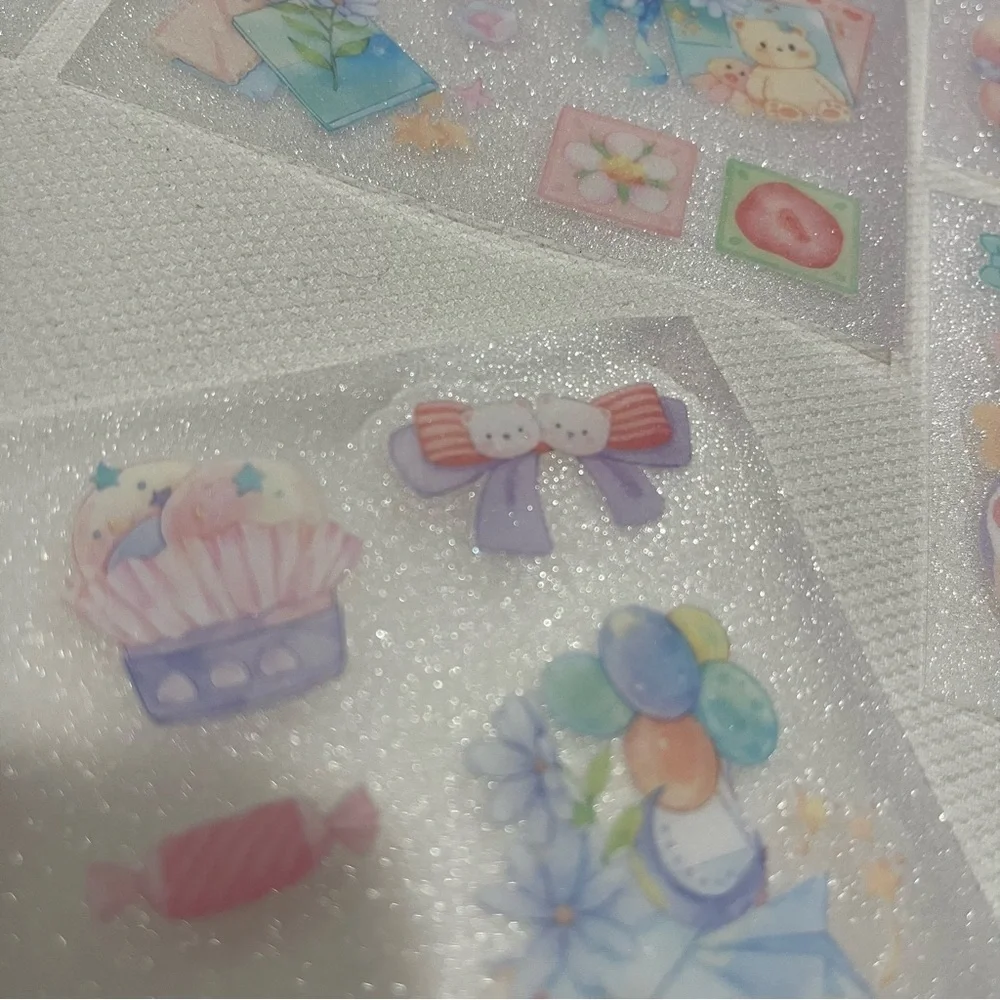 Set of 8 Sheets of Teddy Bear and Sweets Themed Glitter Stickers